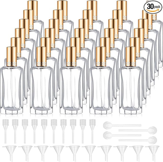 Domensi 30 Pcs 10/20/30 ml Perfume Travel Refillable Bottles Glass Spray Bottle Perfume Atomizer for Cologne Dispenser Leak-proof Fragrance Bottles Atomizer Pump Bottle Kit (Gold)