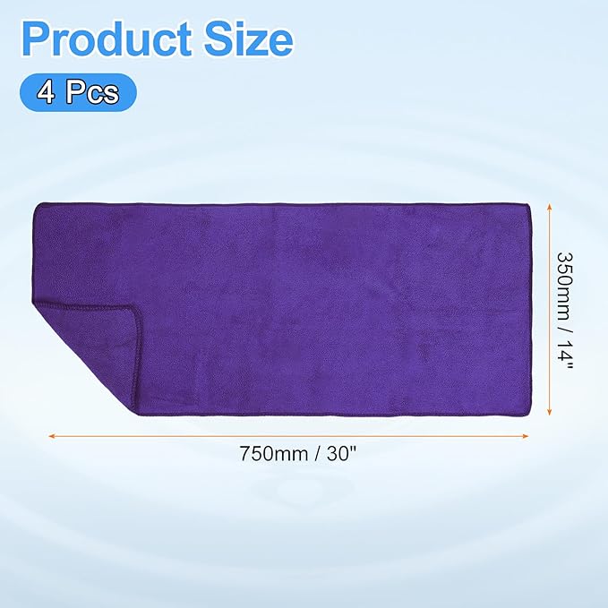 HARFINGTON 4 Pack Microfiber Cleaning Cloth, 30" x 14" Multi-Functional Cleaning Towels Reusable Absorbent Rags for Car Wash Kitchen Household Window Clean, Purple