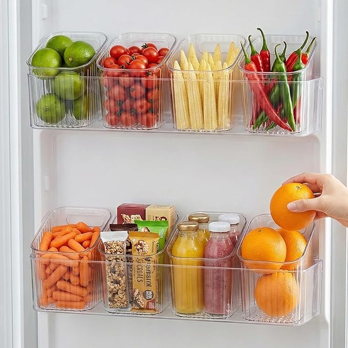 6Pack small Wall Mount Organizer, Adhesive Cabinet Door Storage Bins, Clear Makeup Container, Stackable Organizer Basket for Kitchen, Bathroom, Cabinet, Pantry, Office，Refrigerator Small Items storage