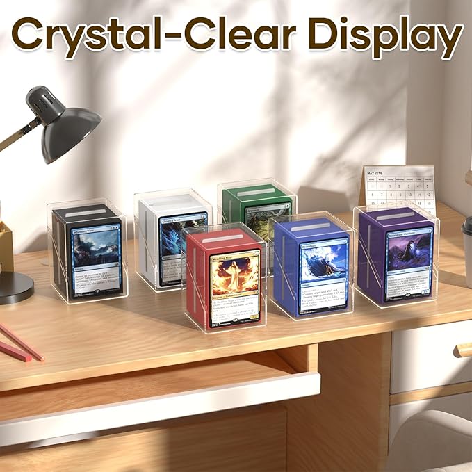 6 Pack Card Deck Boxes, Clear Commander Deck Case with 600Pcs Card Sleeves and Dividers, Standard Size Cards Storage Box Perfect Fit for MTG, Sport, Trading Cards (6 colors)