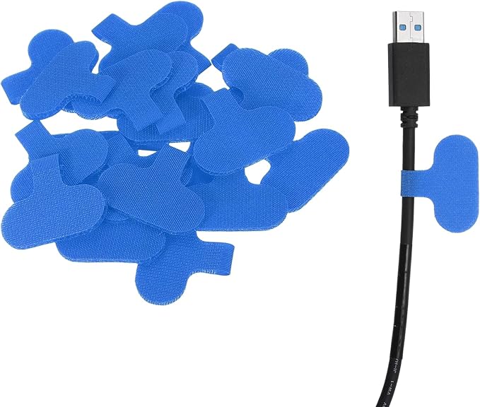 uxcell Cable Labels, 20Pcs Waterproof Cable Tag Writable Wire Labels Self-Adhesive Wire Tags Reusable Hook & Loop for Electronics Computer Cord Management Identification, Blue