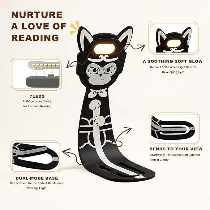 Rechargeable Kids Book Light, Cute Bookmark Reading Light for Kids, Dimmable Portable LED Book Light for Reading in Bed, Eye-Caring Bedtime Reading Lamp for Children & Travel, Monkey