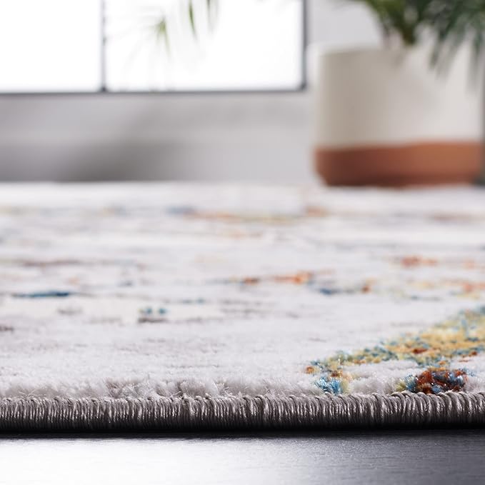 SAFAVIEH Amelia Collection Area Rug - 3' Round, Grey & Blue Gold, Modern Abstract Design, Non-Shedding & Easy Care, Ideal for High Traffic Areas in Living Room, Bedroom (ALA293M)