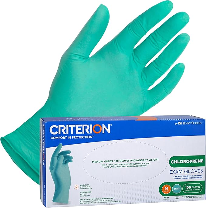 Henry Schein Criterion Chloroprene Exam Gloves - Non-Sterile, Chemical Resistant, Latex-Free, Ambidextrous, Textured Fingers