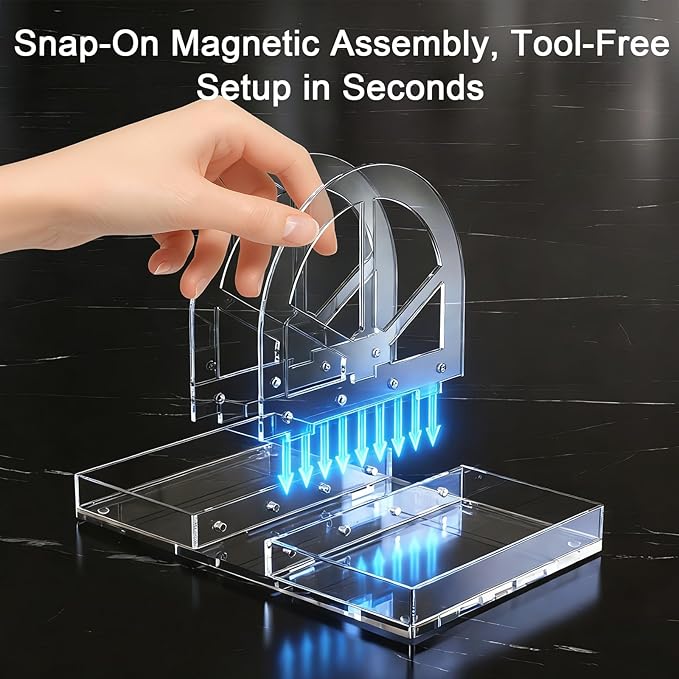 Acrylic Napkin Holder with Magnetic Assembly, Clear Space-Saving Napkin Dispenser & Salt Pepper Shakers Caddy, Modern Organizer for Kitchen Counter, Dining Table, Small Spaces, Office or Party（Large）