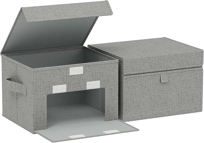 Storage Boxes with Flip Cover, Foldable Bin for Clothes, Cubes with Handles, Decorative Linen Baskets for Home, Bedroom, Closet, 10.2x7.9x6.7in, Grey, 2 Pack