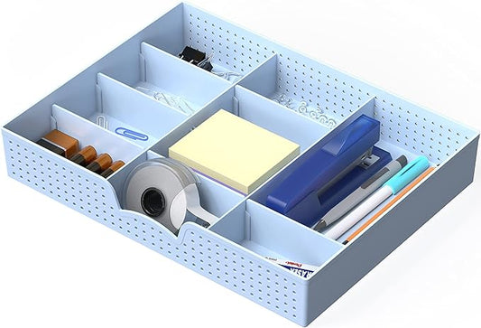 Simple Houseware Drawer Organizer Tray with 9 Adjustable Compartments, Blue