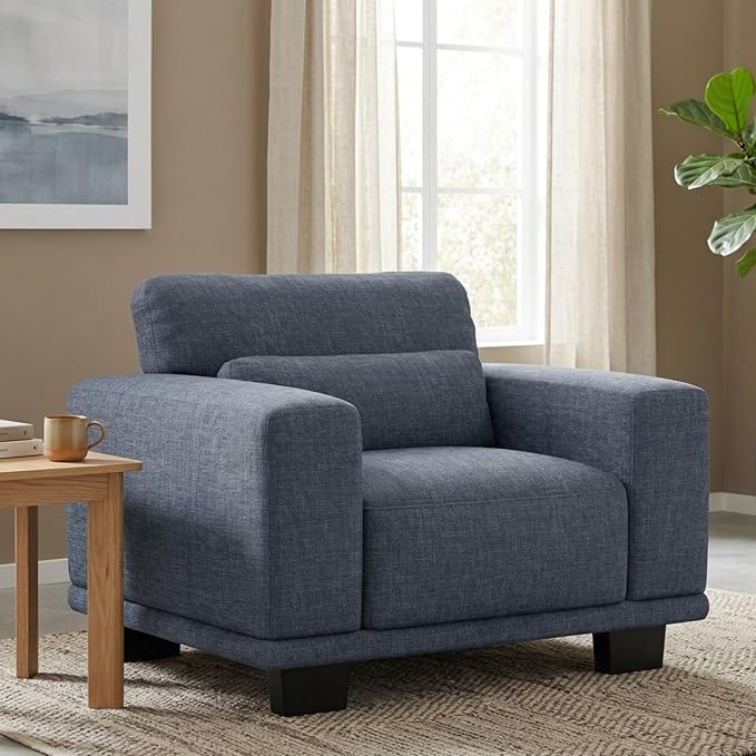 Marsail Single Seater Couch, 40 Inch Sofa with Wide Armrests & Deep Cushions, Modern Linen Fabric Sofas for Living Room, Comfy Upholstered Couch with Removable Washable Covers, Blue