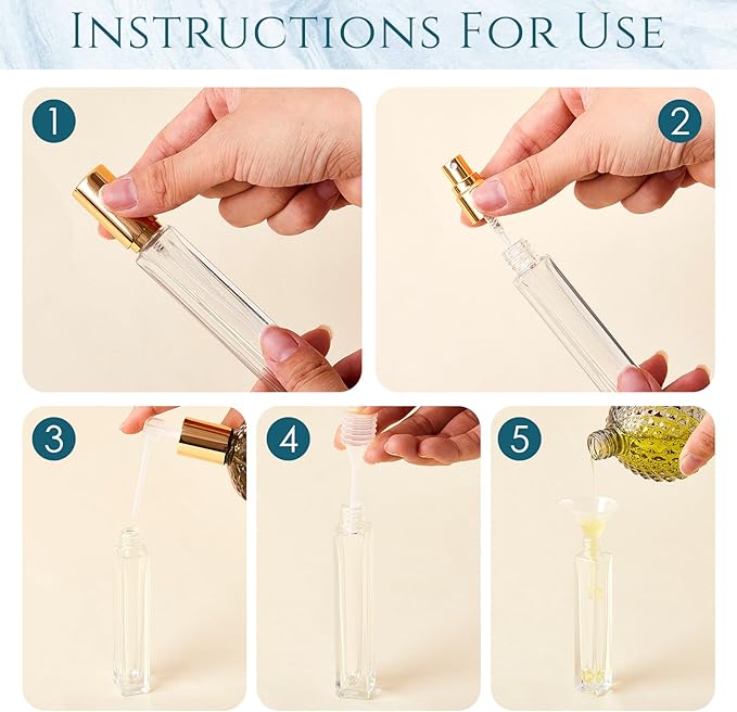 Domensi 20 Pcs 10/20/30 ml Perfume Travel Refillable Bottles Glass Spray Bottle Perfume Atomizer for Cologne Dispenser Leak-proof Fragrance Bottles Atomizer Pump Bottle Kit (Gold)
