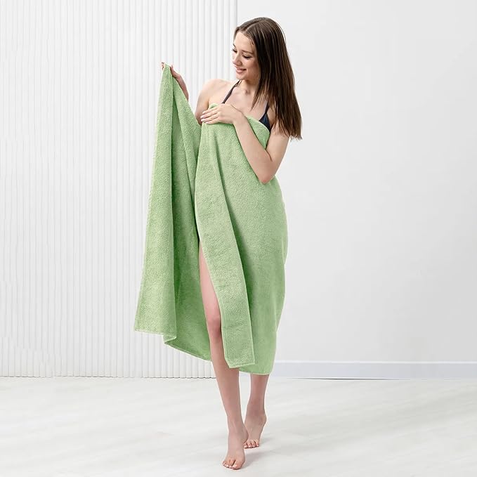 Bath Sheets – Extra Large Bathroom Sheet Set – Pack of 2 Jumbo Towels Light Green (71x35in) – 100% Cotton Soft Quick Dry Large Bath Towels for Adults Hotel Spa Bathroom Use
