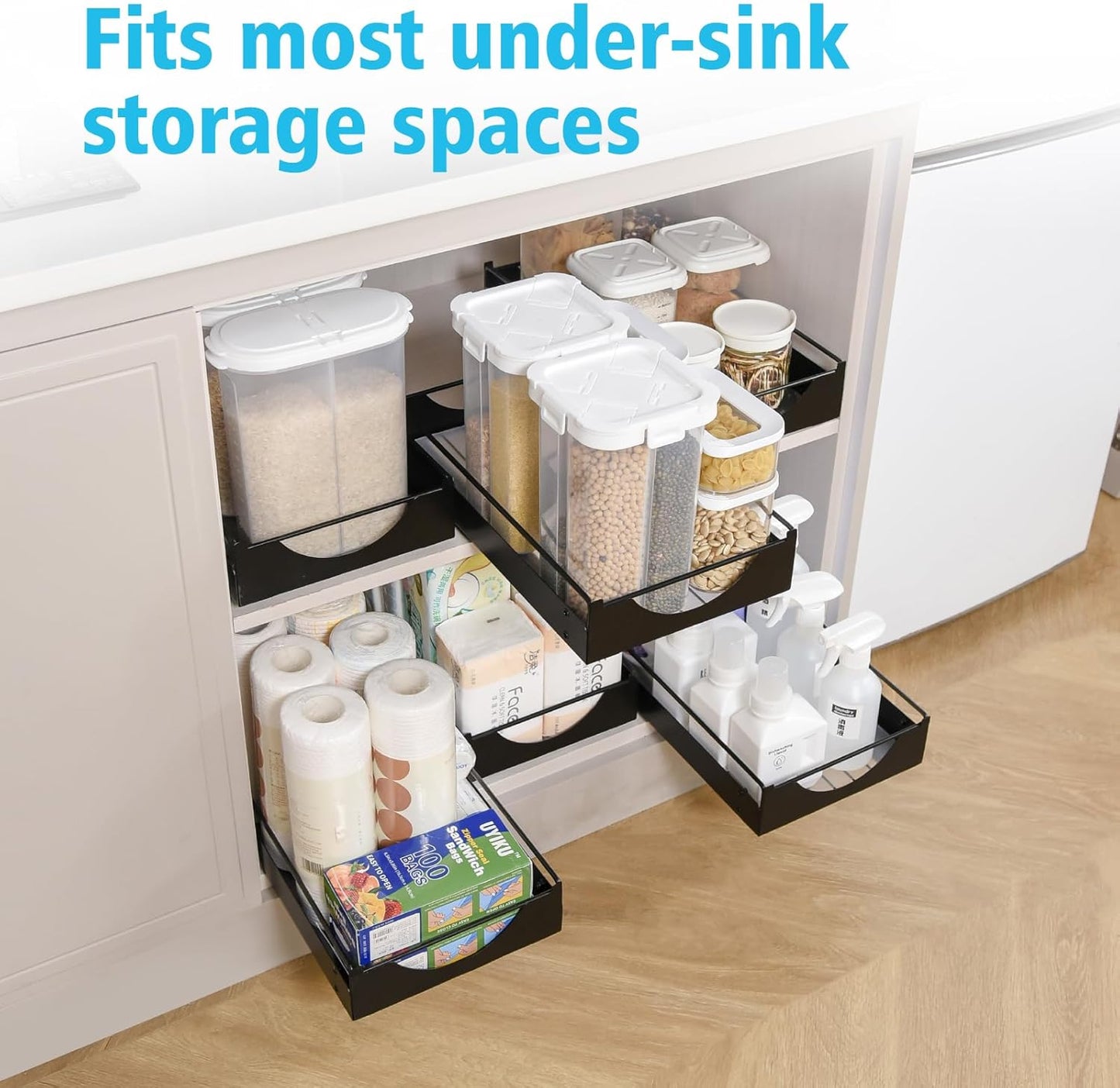 Pull-Out Under Sink Organizer — Single-Tier Metal Drawer, No Drilling, Fits 16"+ Cabinets