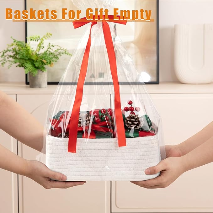 OIAHOMY 4 Pack Storage Baskets for Organizing, Small Bins for Shelves, Cute Decorative Storage Bins, Organizer Baskets for Gifts Empty,13''Lx8.7''Wx5.1''H, White
