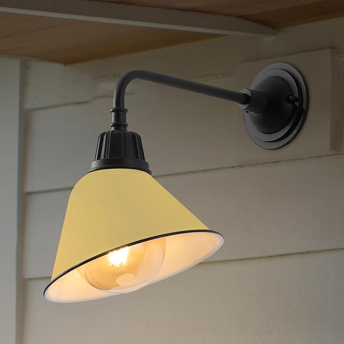 JONATHAN Y JYL7612H Croydon 9.63" 1-Light Farmhouse Industrial Indoor/Outdoor Iron LED Gooseneck Arm Outdoor Sconce for Entryway Lobby Kitchen Bathroom Bedroom Living Room Hallway, Matte Yellow