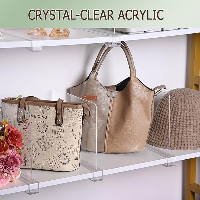 Shelf Dividers for Closet Organization, 12Pcs Closet Purse Organizeder Acrylic Shelf Dividers Purse Closet Organized Closet Dividers for Shelves Clear Shelf Dividers Shelf Separators in Closet (12Pcs)