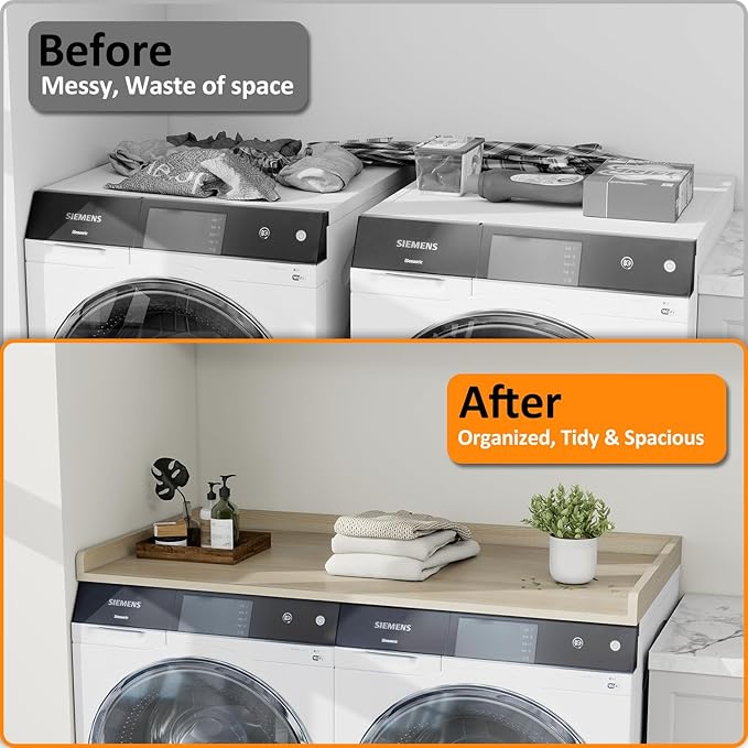 Washer Dryer Countertop, 54" Width * 27.4” Depth Washer and Dryer Covers for The Top for Laundry Room Organization, Washer and Dryer Countertop Shelves, Oak