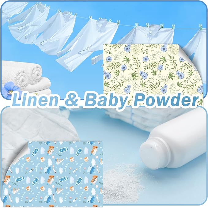 SCENTORINI Scented Drawer Liners for Dresser,6 Linen + 6 Baby Powder Scent Drawer Paper Liners, Paper Sheets Liner 14.3x19.5 Inch, for Fragrant Home Shelf Closet Bedroom Drawer