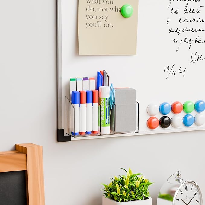 Yieach Magnetic Whiteboard Marker Holder - And With Adhesive for Wall- Non Slip Acrylic Expo Magnetic Cup for Dry Erase Markers,4 Compartment Clear Magnet Pen Holder for Fridge,Classroom Organizer,1Pc