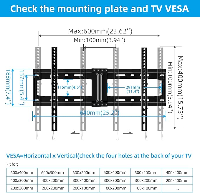 HOME VISION Heavy Duty Tilt TV Wall Mount Bracket for 32-86 Inch Flat/Curved TVs, 165Lbs Capacity, Max VESA 600x400mm, Fits 12/16/24 Inch Studs, Low Profile, Universal, HV9601
