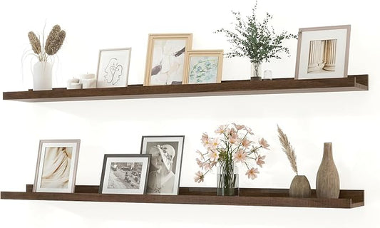 Floating Shelves for Wall Decor, Long Wall Mounted Storage Shelf for Bedroom, Living Room, Bathroom, Kitchen, Nursery, Display Picture Ledge Shelf with Lip Set of 2-48 Inches, Walnut