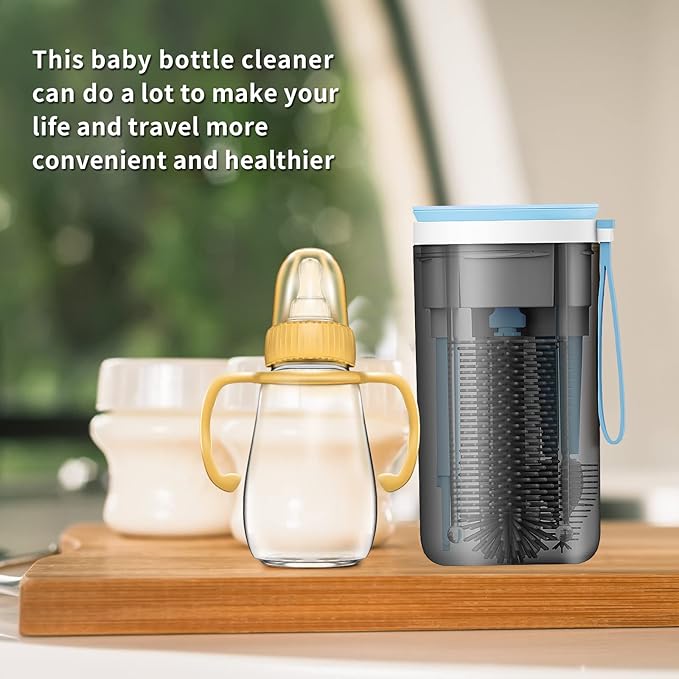 WHNLTravel Baby Bottle Brush Set with Bottle Cleaner Brush Set and Drying Rack,Gift for Newborn Mothers, Suitable for Travel and Home(Blue)
