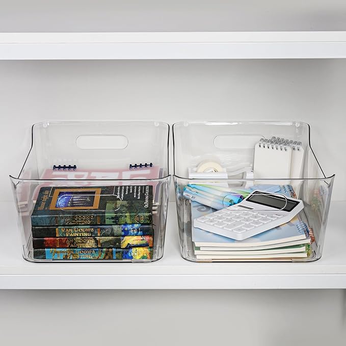 Tiawudi 4 Pack Plastic Storage Bins, Extra Large Pantry Organizer, 13.5" x 10" Clear Storage Containers and Organizer Bins, Multi-Use Bins for Home, Kitchen, Closet and Cabinet