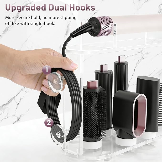 Affogato Acrylic Storage Holder Compatible with All Dyson Airwrap Styler Accessories, 6 Holes Countertop Organizer Stand for Diffuser Long Barrel Attachments for Bathroom