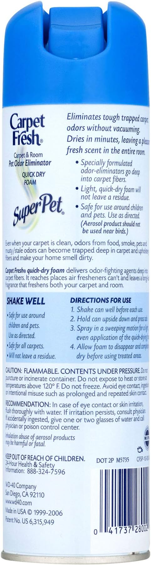 Carpet Fresh No Vacuum Foam Carpet Refresher, Super Pet 10.50 oz (Pack of 2)