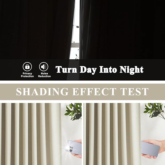 Vision Home Sand Pinch Pleated Full Blackout Curtains Linen Blended Room Darkening Window Curtains 84 inch for Living Room Bedroom Thermal Insulated Pinch Pleat Drapes with Hooks 1 Panel 60" Wx84 L