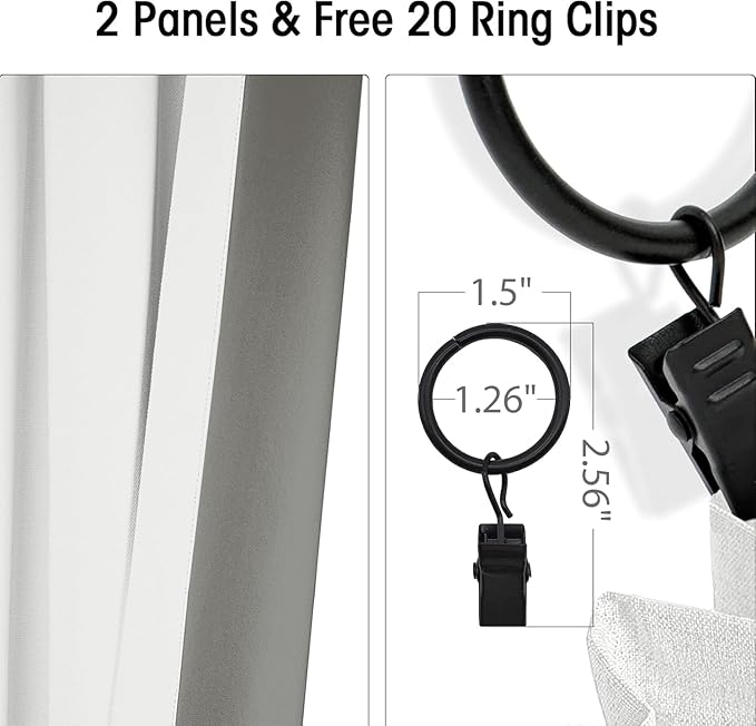 INOVADAY 100% Blackout Curtains for Bedroom, Black Out Curtains 84 Inch Long, Clip Rings Linen Blackout Drapes, Thermal Insulated Room Darkening for Living Room, 2 Panels - Snow White,W50xL84