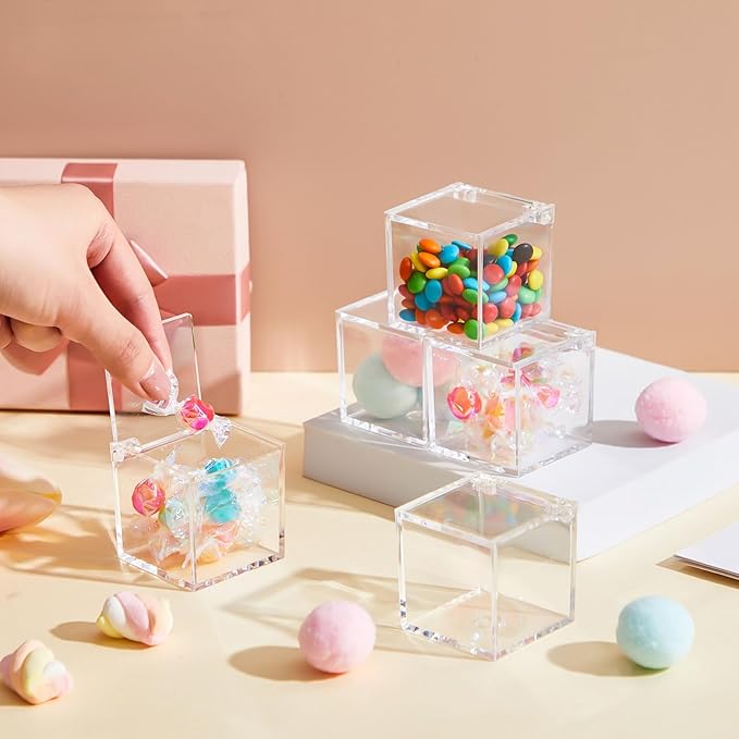 Blulu 8 Pcs Clear Acrylic Box with Lid Plastic Jewelry Mini Storage Box Mini Cube Containers for Candy and Tiny Jewelry Easter Party Favor(1.97 x 1.97 x 1.97 Inch,Flip Style)