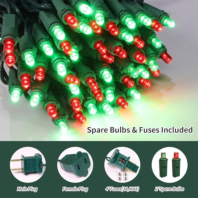 LAMPHOME Red Green Christmas Lights, Christmas Decorative Mini Lights,100LED 21.6FT Indoor Christmas Tree Lights, Outdoor Fairy Starry String Lights Plug in for Tree House Yard Outside Xmas Decor