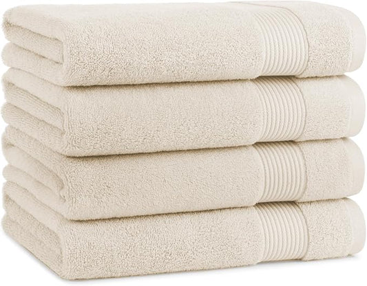 Arkwright Solid Bath Towels, Pack of 4, 100% Cotton 600 GSM Soft Absorbent Bathroom Towels for Hotel, Spa or Vacation Rental, 54 x 27 in, Alabaster Ivory