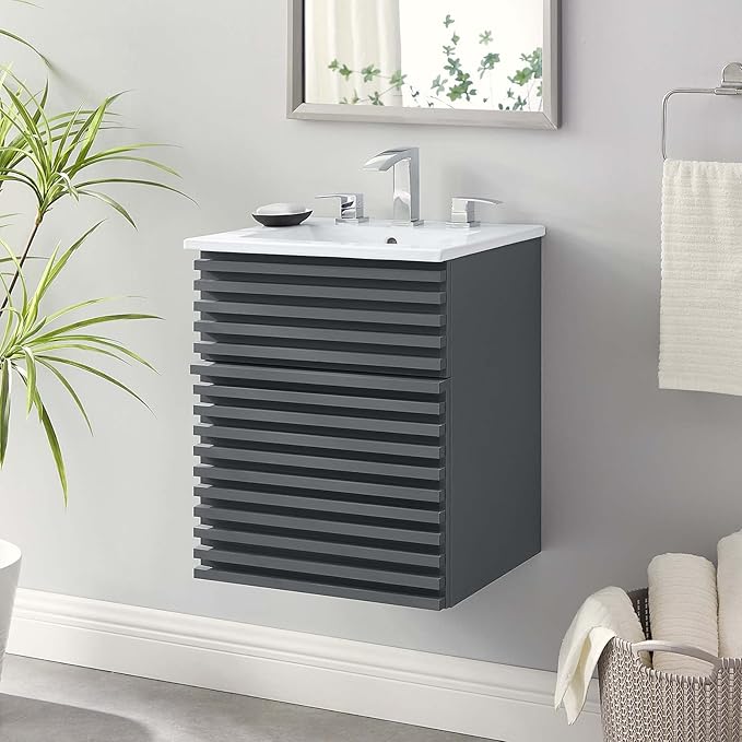 Modway Render 18" Wall-Mount Bathroom Vanity in Gray White