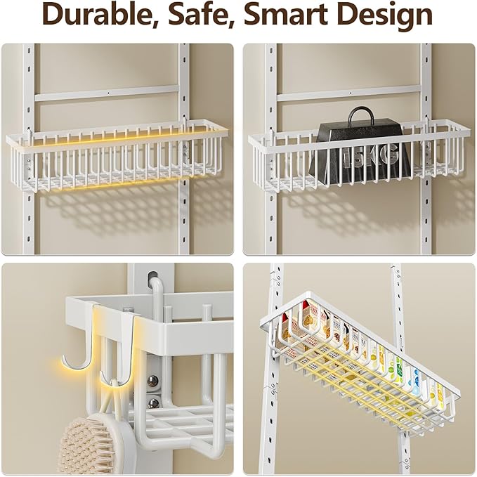 9 Tier Over The Door Pantry Organizer, 2 in 1 Wall Mount or Hanging Spice Rack with Adjustable Basket, Seasoning Organizer and Storage for Kitchen Cabinet Closet Bathroom