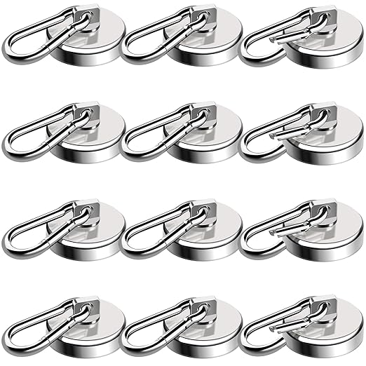E BAVITE Carabiner Magnetic Hooks, 110LBS Strong Magnetic Hooks Heavy Duty with Swivel Carabiner Hook, for Hanging for Cruise, Garage, Kitchen, Refrigerator, Locker (12-Pack)