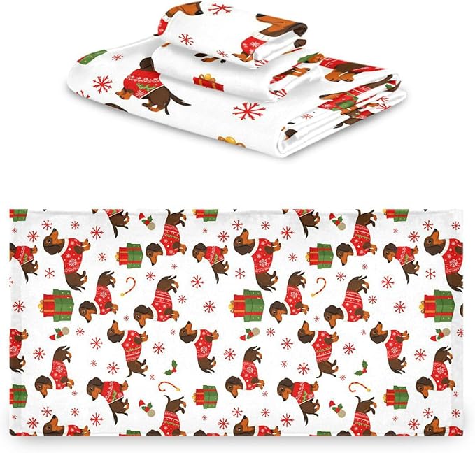 Christmas Winter Towels Set of 3 Dachshund Dog Christmas Snowflakes Bathroom Towel Soft Absorbent Bath Hand Towels Washcloth Guest Towel Sets Xmas Holiday Decor