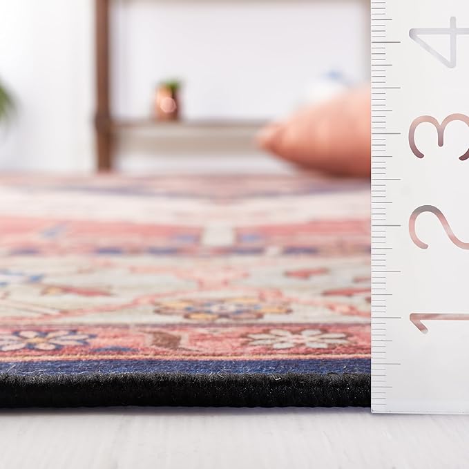 SAFAVIEH Washable Rug Tucson Collection - 6' x 8', Rust & Blue, Slip Resistant & Easy to Clean, Ideal for Living Room, Bedroom, Dining Space (TSN153P)