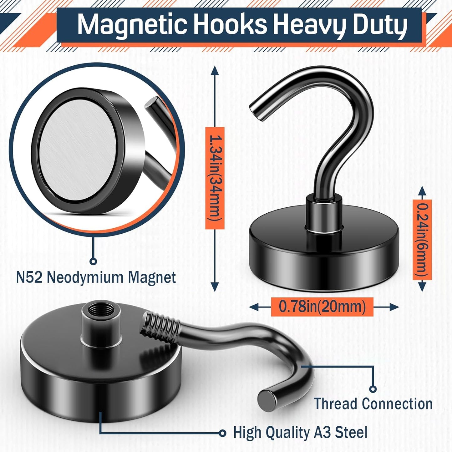 20 Pack Magnetic Hooks, 50lbs Strong Heavy Duty for Hanging — Magnets with Hooks for Cruise Cabin, Classroom, Office, Grill & Refrigerator