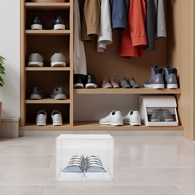 Acrylic Shoe Storage Box Large 45x33x33 Cm Stackable Sneaker Storage Container with Lid for Closet Organizer and Shoe Holder