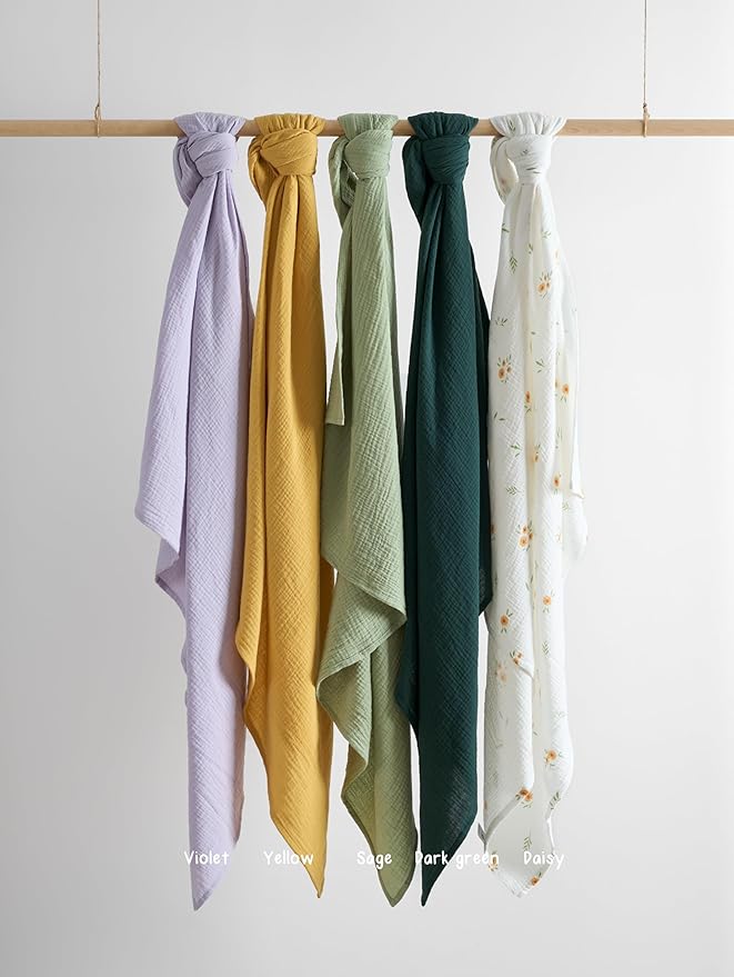 Meracorallo Muslin Swaddle Blanket, 100% Cotton Receiving Blanket Soft and Breathable Swaddle Wrap for Baby Boys and Girls, Dark Green