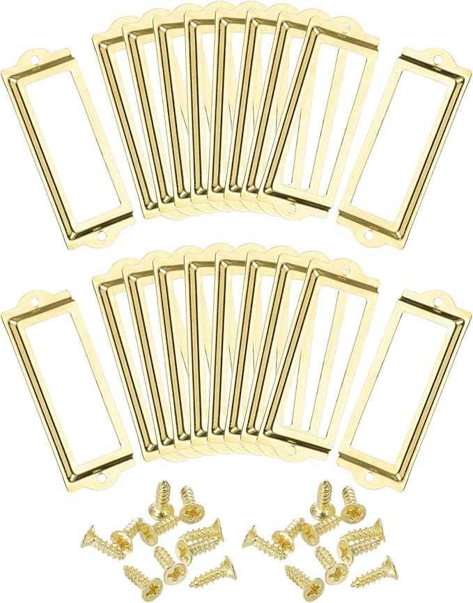 uxcell Metal Label Holders, 83x30mm 40pcs File Name Card Tag Label Holder Frame for Office Library Drawer Cabinet Shelves, Gold Tone