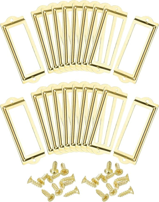 uxcell Metal Label Holders, 83x30mm 40pcs File Name Card Tag Label Holder Frame for Office Library Drawer Cabinet Shelves, Gold Tone