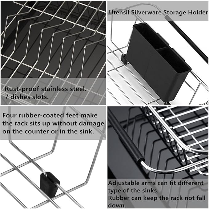 SANNO Expandable Pull Out Drawer Organizer and Storage, Sliding Shelf Under Sink Shelf Expandable Dish Drying Rack in Sink