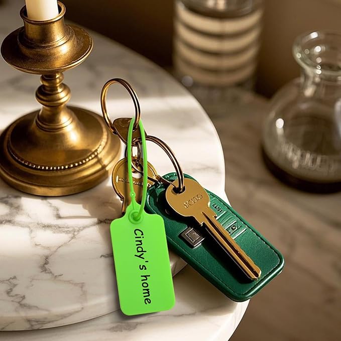 100 Green Blank Plastic Tags for Labeling Waterproof Hanging Labels Writable Tags Seal Plastic Marking Label for Clothes Bags Keys Inventory with One Marker Pen