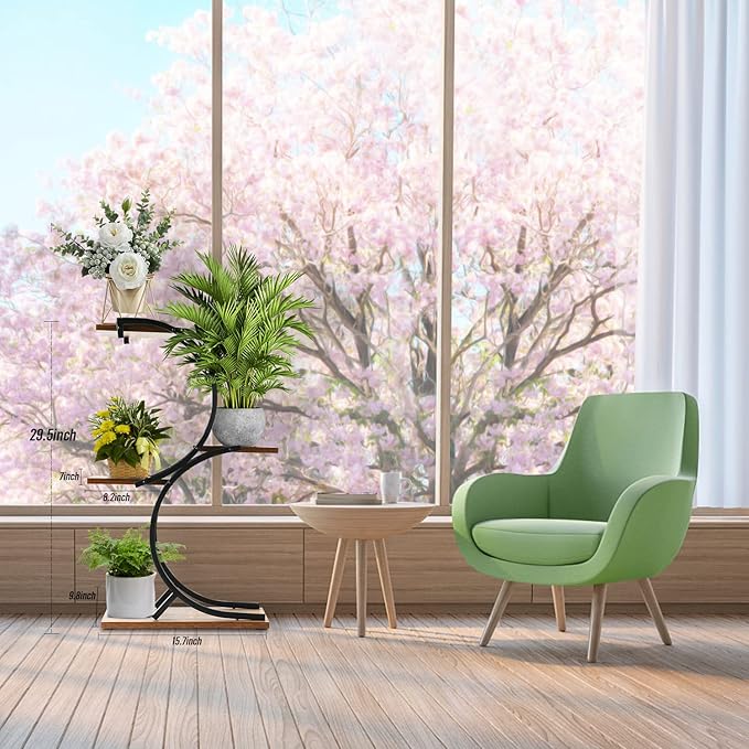 CHPHI 4 Tier Plant Stand Indoor, Space-Saving Planter Shelves Flower Pot, Tiered Wrought Metal Flower Shelf Plants Holder Display Rack, Flower Pot Holder Shelf for Living Room, Patio, Balcony