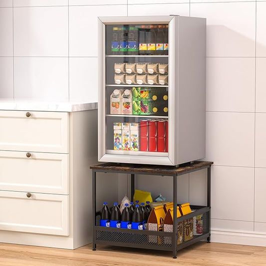 Mini Fridge Stand with Storage, Heavy Duty Mini Fridge Cabinet Shelf - 230 lbs Capacity, Storage Bin for Drink & Snacks, Sturdy Small Refrigerator Stand for Dorm, Office, and Bedroom