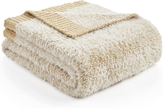 Amélie Home Knit Throw Blanket for Couch, Super Soft Fuzzy Cozy Throw, Giftable Knitted Blanket for Women Men, Birthday, Sofa Bed Living Room Decor, 60" x 80", Heather Beige