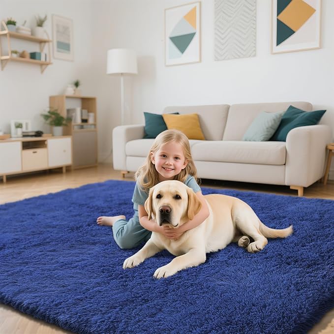 Blue Fluffy Rug Shaggy Area Rug, 2x4 Area Rugs for Girls Bedroom, Soft Cute Baby Play Mat, Indoor Floor Carpet for Teen, Nursery, Preppy Dorm, Plush Aesthetic Bedside Rug