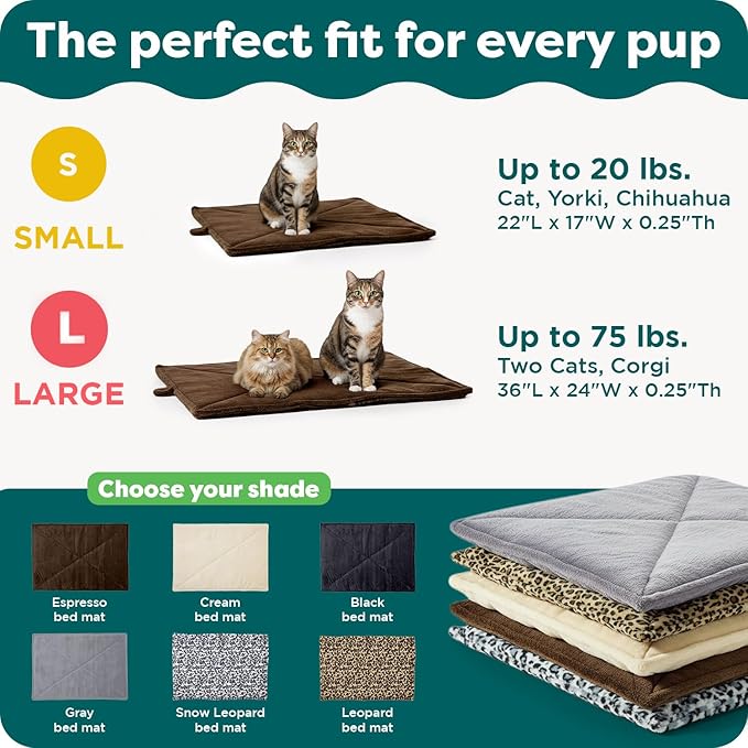 FurHaven ThermaNAP Self Warming Cat Mat/Dog Bed for Crates with Self-Warming Technology for Cozy Rest, Fully Machine Washable, Small, Plush Faux Fur, Cream