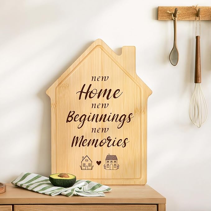 Craftique House Warming Gifts New Home, New Home Cutting Board Essential/Gift Ideas, House-Shape, House/Kitchen/First Apartment Essential, Housewarming Gifts for Women/Men/Couple/New Homeowner